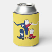 カウボーイハットとブーツでテキサス州国旗のステアヘッド 缶クーラー (缶裏面)