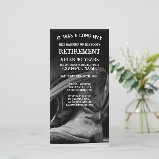 カウボーイハットとブーツを使用した退職発表 (スタンド正面)