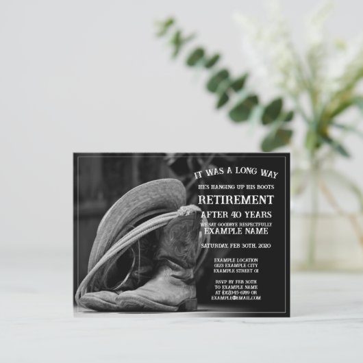 カウボーイハットとブーツを使用した退職発表 シーズンポストカード (スタンド正面)