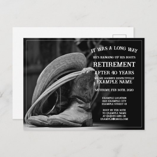 カウボーイハットとブーツを使用した退職発表 シーズンポストカード (正面/裏面)