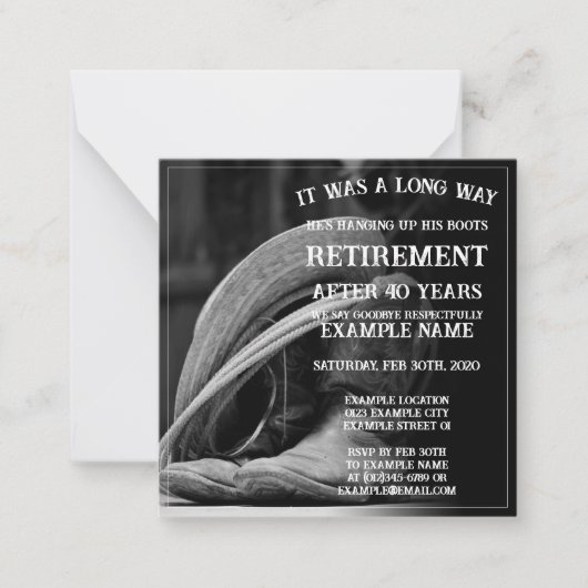 カウボーイハットとブーツを使用した退職発表 ノートカード (正面)