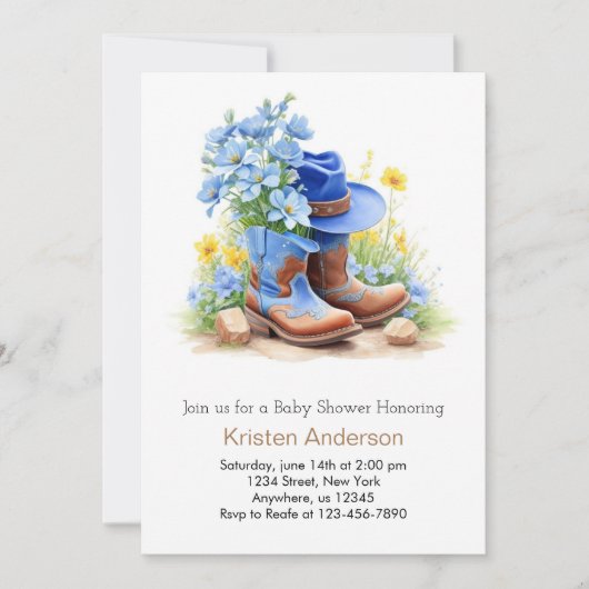 カウボーイハットとブーツ赤ちゃんシャワー 招待状 (正面)
