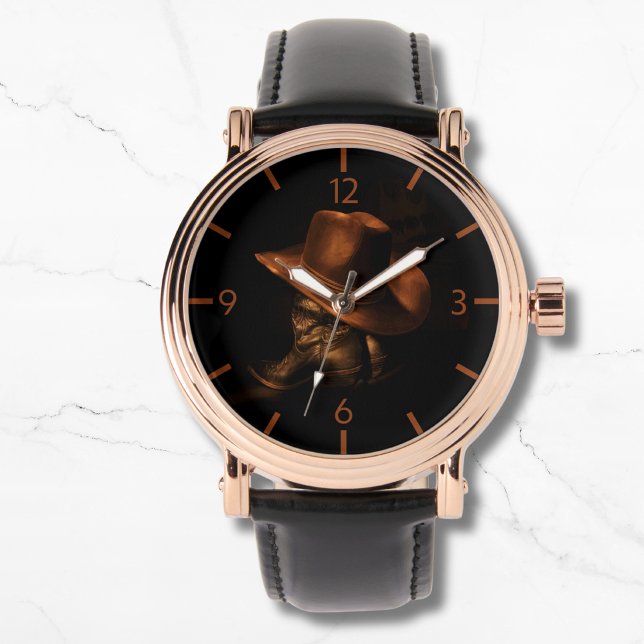 カウボーイハットとレザーブーツ男らし 腕時計 (クリエイターアップロード済み)