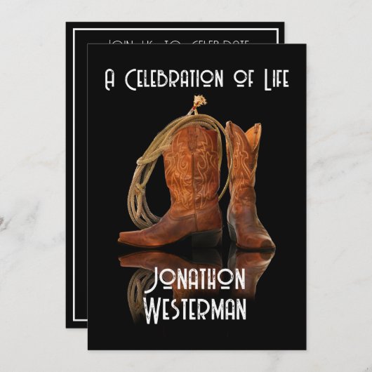 カウボーイハットとロープお祝いの人生の侵略 招待状 (正面/裏面)