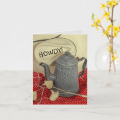 カウボーイハットと古い錫エナメルコーヒーポット誕生日 カード (黄色い花)