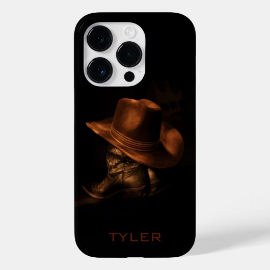 カウボーイハットと革ブーツの男性用パーソナライズ Case-Mate iPhoneケース (裏面)