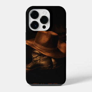 カウボーイハットと革ブーツの男性用パーソナライズ iPhone 14 PROケース