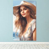 カウボーイハットのプレーリーの女の子 キャンバスプリント (インサイチュ (ウッドフロア))