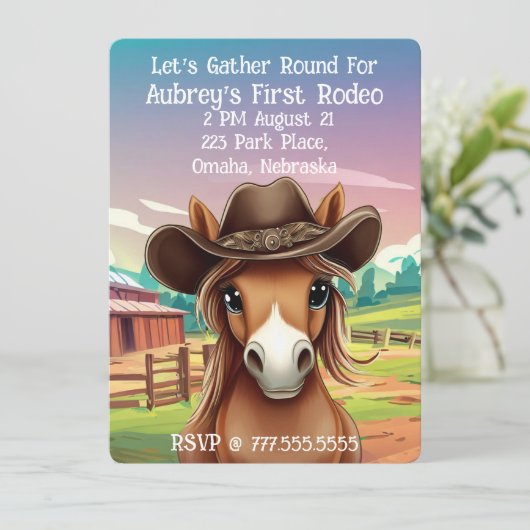 カウボーイハットの可愛いフィリー 招待状 (スタンド正面)