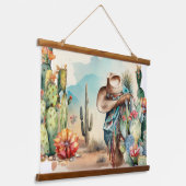 カウボーイハットの水の色は、西部の風景をサボテン 吊り下げ型タペストリー (傾斜あり)