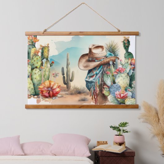 カウボーイハットの水の色は、西部の風景をサボテン 吊り下げ型タペストリー (寝室)