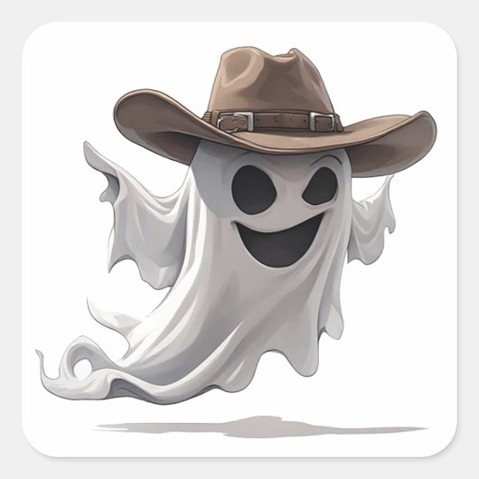 カウボーイハットをかぶったお化け 👻 スクエアシール (正面)