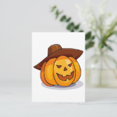 カウボーイハットをかぶった漫画のジャック・オ・ランタンのカボチャ ポストカード (スタンド正面)