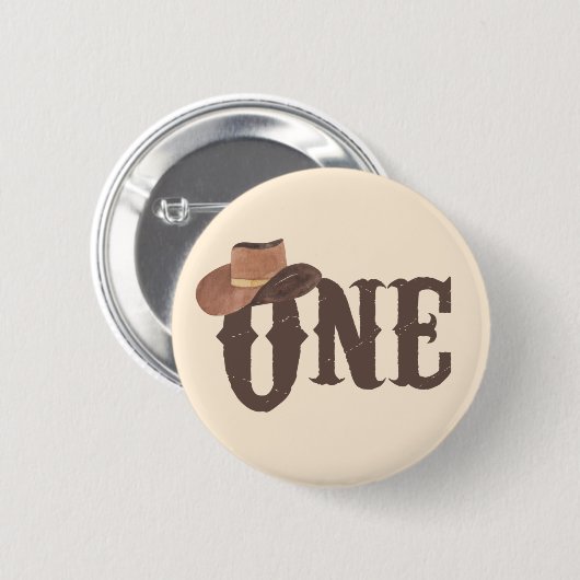 カウボーイハットをテーマにした一歳の誕生日 缶バッジ (正面&裏面)