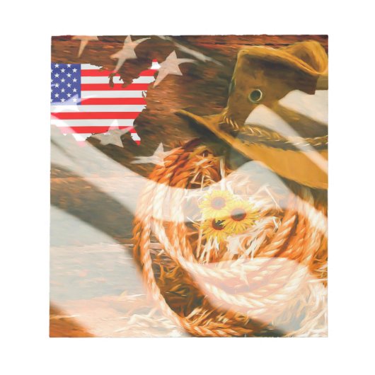カウボーイハットアメリカ国旗の紫外線 ノートパッド (正面)