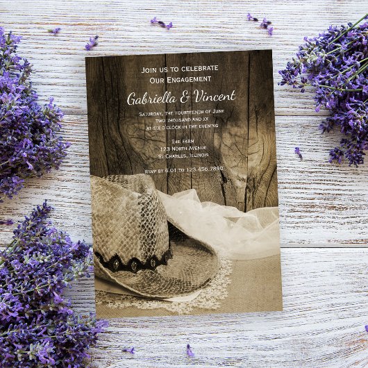 カウボーイハットアンドバーンウッドウェスタン婚約パーティ 招待状