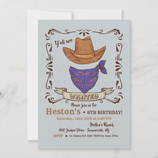 カウボーイハットアンドブルーバンダナ2招待状 招待状 (正面)