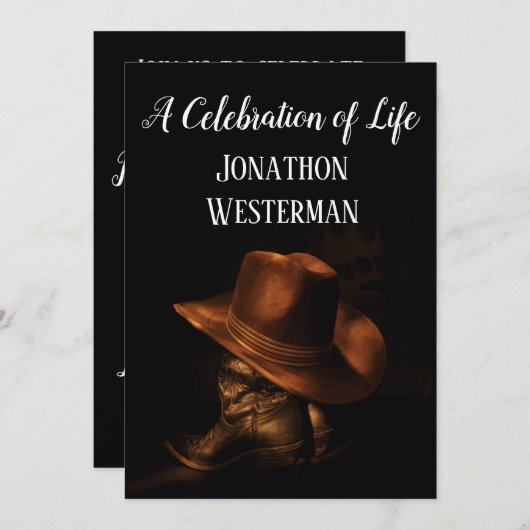 カウボーイハットアンドブーツお祝いオブライフ 招待状 (正面/裏面)