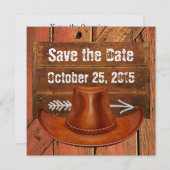 カウボーイハットウェスタン素朴招待状 セーブザデート (正面/裏面)