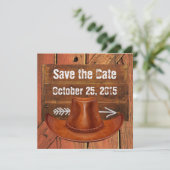 カウボーイハットウェスタン素朴招待状 セーブザデート (スタンド正面)