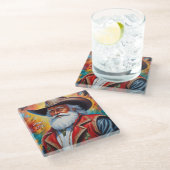 カウボーイハットクリスマスのサンタクロース ガラスコースター (アングル)