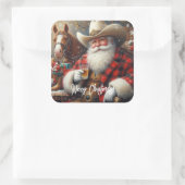 カウボーイハットクリスマスのサンタクロース スクエアシール (バッグ)