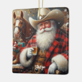 カウボーイハットクリスマスのサンタクロース セラミックオーナメント (左)