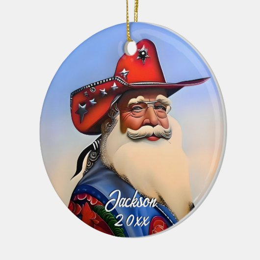 カウボーイハットクリスマスのタンサンタクロース セラミックオーナメント (左)