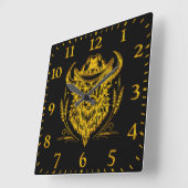 カウボーイハットゴールデンバッファローアート スクエア壁時計 (傾斜)