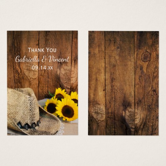 カウボーイハットサンフラワーズバーンウッド結婚式の引き出物ラベル (正面&裏面)