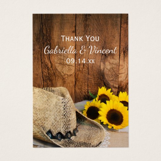 カウボーイハットサンフラワーズバーンウッド結婚式の引き出物ラベル (正面)