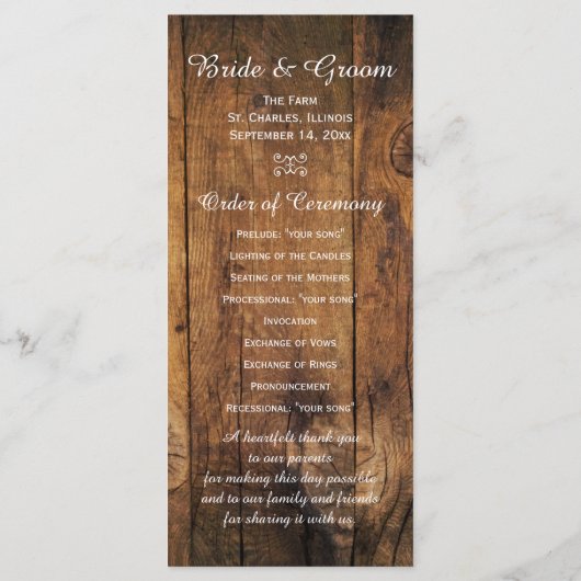 カウボーイハットサンフラワーズバーンウッド結婚式 プログラム (裏面)