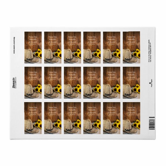 カウボーイハットサンフラワーズバーンドウ結婚ィーズありがとう ラベル (フルシート)