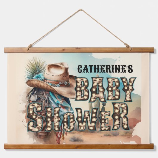 カウボーイハットスタットソンテキサス州赤ちゃんシャワー 吊り下げ型タペストリー (正面)
