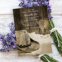 カウボーイハットバーンウッドウェスタンブライダルシャワーセピア 招待状