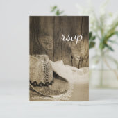 カウボーイハットバーンウッドカントリーウェディングRSVPセピア 出欠カード (スタンド正面)