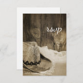 カウボーイハットバーンウッドカントリーウェディングRSVPセピア 出欠カード (正面/裏面)