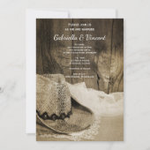 カウボーイハットバーンウッドカントリー結婚ウエスタンセピア 招待状 (正面)