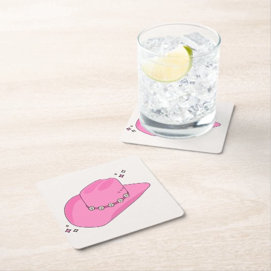 カウボーイハットピ名門私立校風のンク スクエアペーパーコースター (インサイチュ)