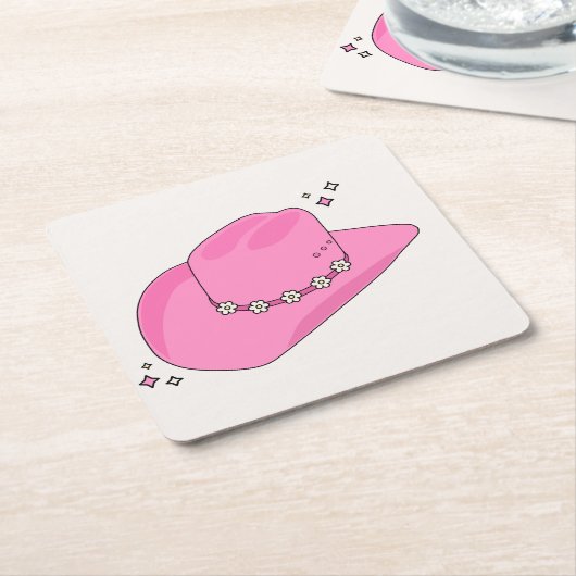 カウボーイハットピ名門私立校風のンク スクエアペーパーコースター (アングル)