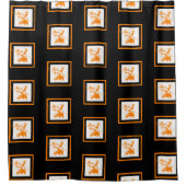 カウボーイハットブラックトリムとオレンジロングホーンのステア シャワーカーテン (正面)