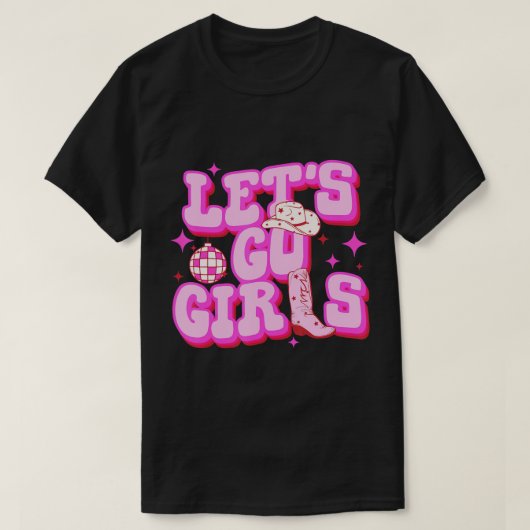 カウボーイハットブーツ行く女の子西ピンクカウギ Tシャツ (デザイン正面)