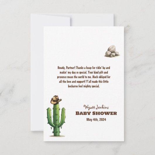 カウボーイハットベビーシャワー サンキューカード (裏面)