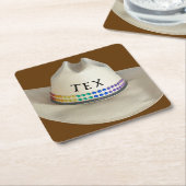 カウボーイハットライン石とパーティーの名前 スクエアペーパーコースター (アングル)