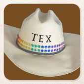 カウボーイハットライン石とパーティーの名前 スクエアペーパーコースター (正面)