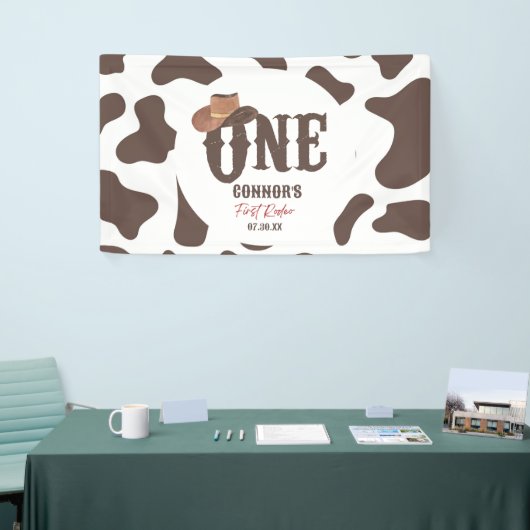 カウボーイハットワン最初のロデオ1番目の誕生日パーティー 横断幕 (トレードショー)