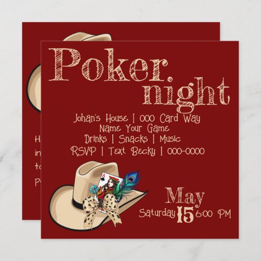 カウボーイハット遊のカードと孔雀の羽 招待状 (正面/裏面)