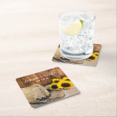 カウボーイハット、ひまわり、バーンドウッドウェスタン結婚ズ スクエアペーパーコースター (インサイチュ)