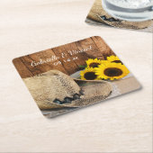 カウボーイハット、ひまわり、バーンドウッドウェスタン結婚ズ スクエアペーパーコースター (アングル)