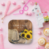 カウボーイハット、ひまわり、バーンドウッドウェスタン結婚ズ ペーパープレート (パーティー)